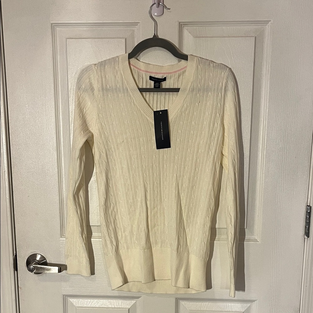 Tommy Hilfiger Cream V-Neck Sweater